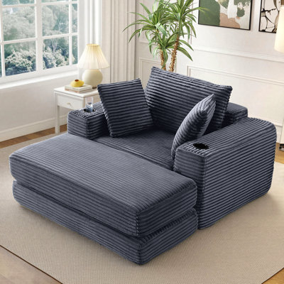 52" Oversized Compression Arm Chair with Cup Holder and Pillows