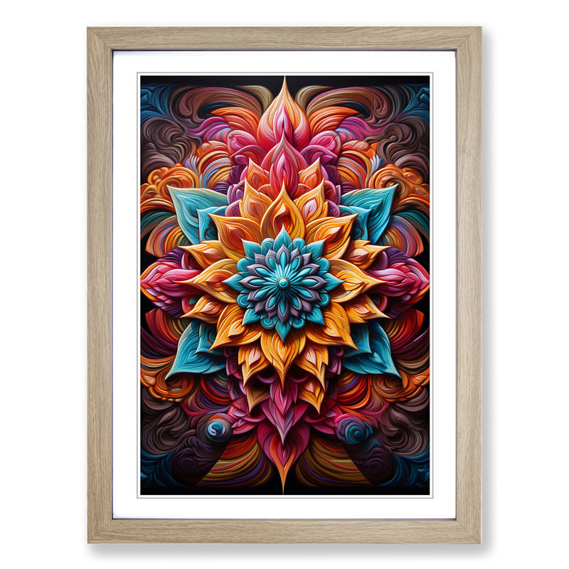 Mandala Hard Edge Painting No.3 - Single Picture Frame Print on Wood, Oak Framed, 64cm H x 46cm W x 2cm D