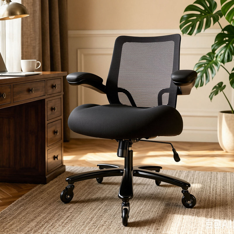 Big and Tall Mesh Office Chair,500LBS  Heavy Duty Adjustable Desk Chair With Flip Up Armrests, Black, Without Headrest