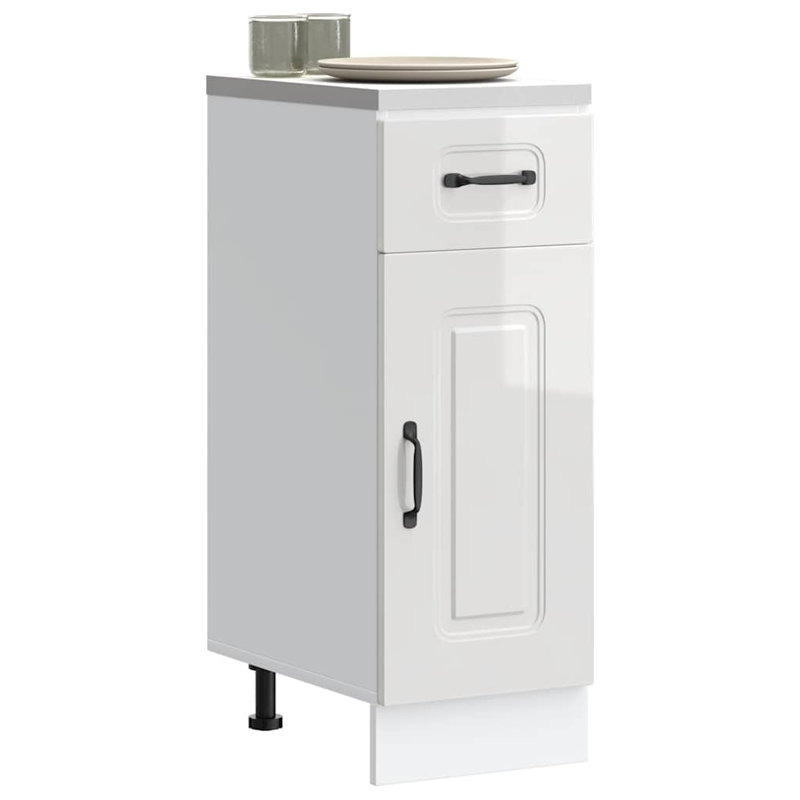 Kitchen Base Cabinet Kalmar Engineered Wood, 81.5cm H x 30cm W x 46cm D, High Gloss White