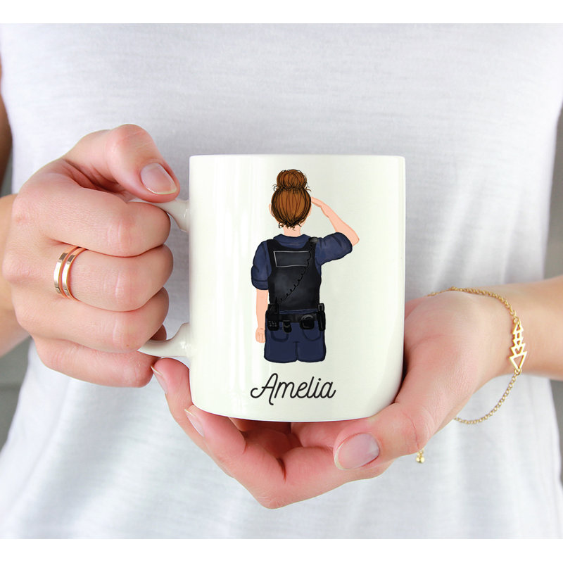 Tasse à café personnalisée, Blanc / brun, femme, agent de police 13, Oui