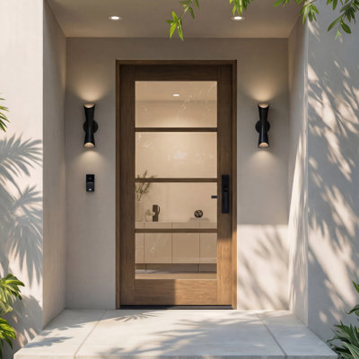 G10402-SW-80 | 80" Single Door, RTA Prehung Exterior, SDL 4 Lite, Unfinished Mahogany Wood