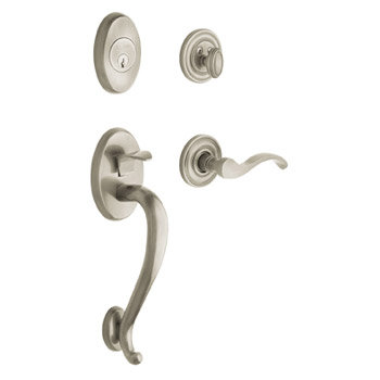 Logan Handleset with Double Cylinder Deadbolt and Wave Door Lever and Rosette