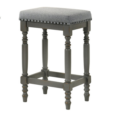 Rustic Counter Stools Of 2 With Distressed Finish And Turned Legs For Kitchen Bar Seating Area 26 Inch Gray Padded Seat Countertop