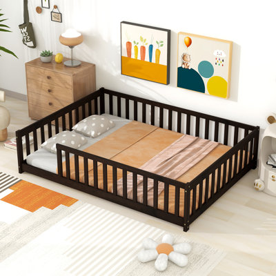 Giezi Kids Twin Floor Platform Bed with Fence