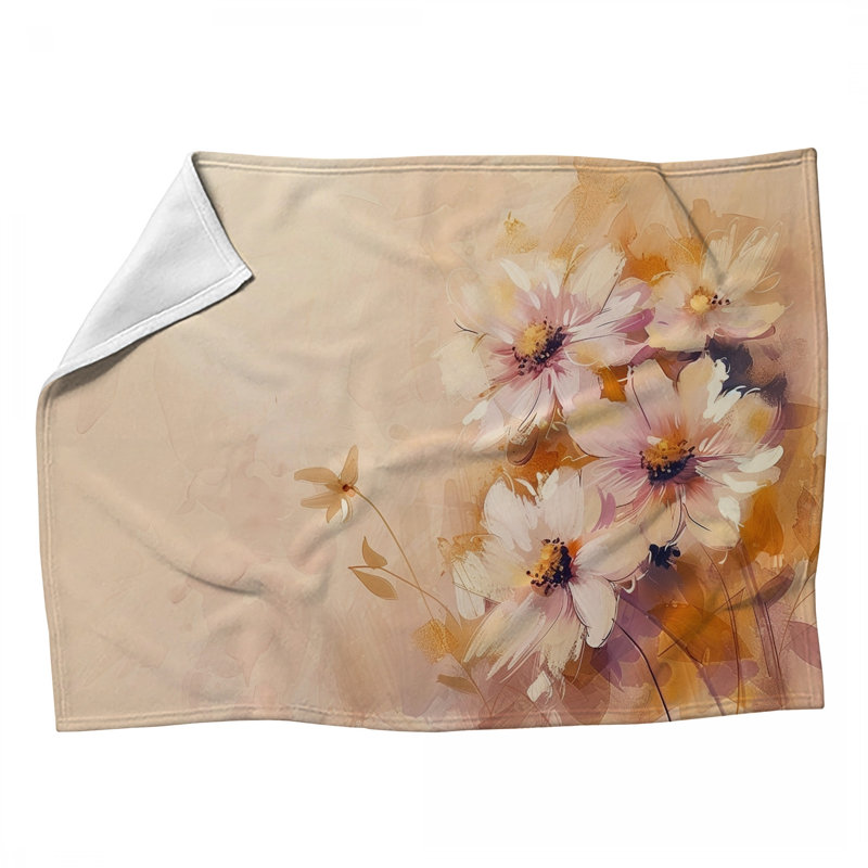 Jeté en molleton Fleurs - Jeté nature pour canapés ou lits, 50 po x 60 po
