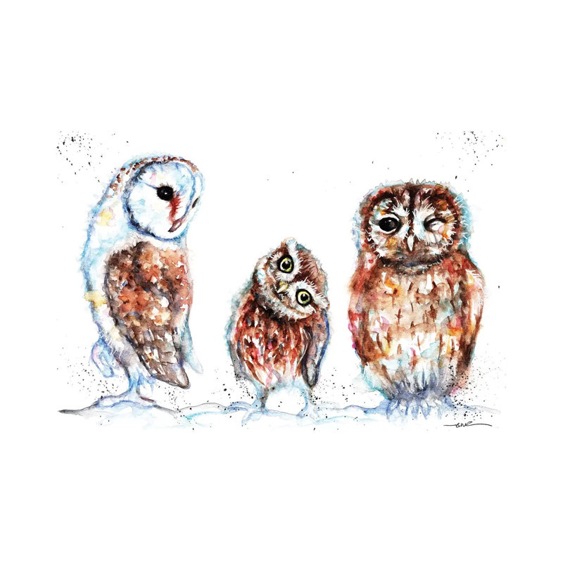 Trio Of Owls - Painting on Canvas, Wrapped Canvas, 66.04cm H x 101.6cm W x 1.91cm D