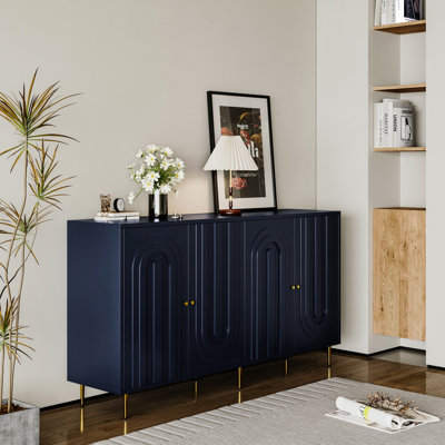 Modern 4 Door Cabinet In Blue. For Hallway, Dining Room. Adjustable Shelves, Stable Construction With Blue Lacquer - , For Hallway And Room
