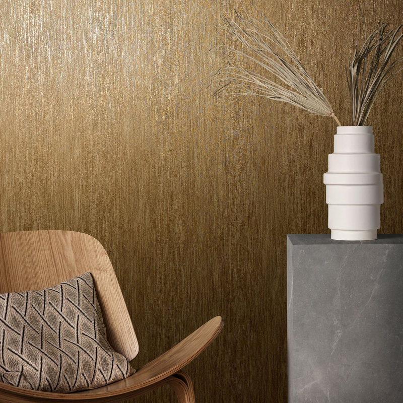 Evelina 10.05m x 70cm Textured Wallpaper Roll, Gold