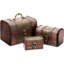 Ensemble de coffre à trésor en bois - 3 boîtes gigognes, floral brun - boîte de rangement décorative et bijoux avec couvercle à charnière, décor antique rétro