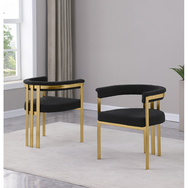 Chaises d'appoint en tissu Boucle avec structure en chrome brossé, Noir, Or brossé