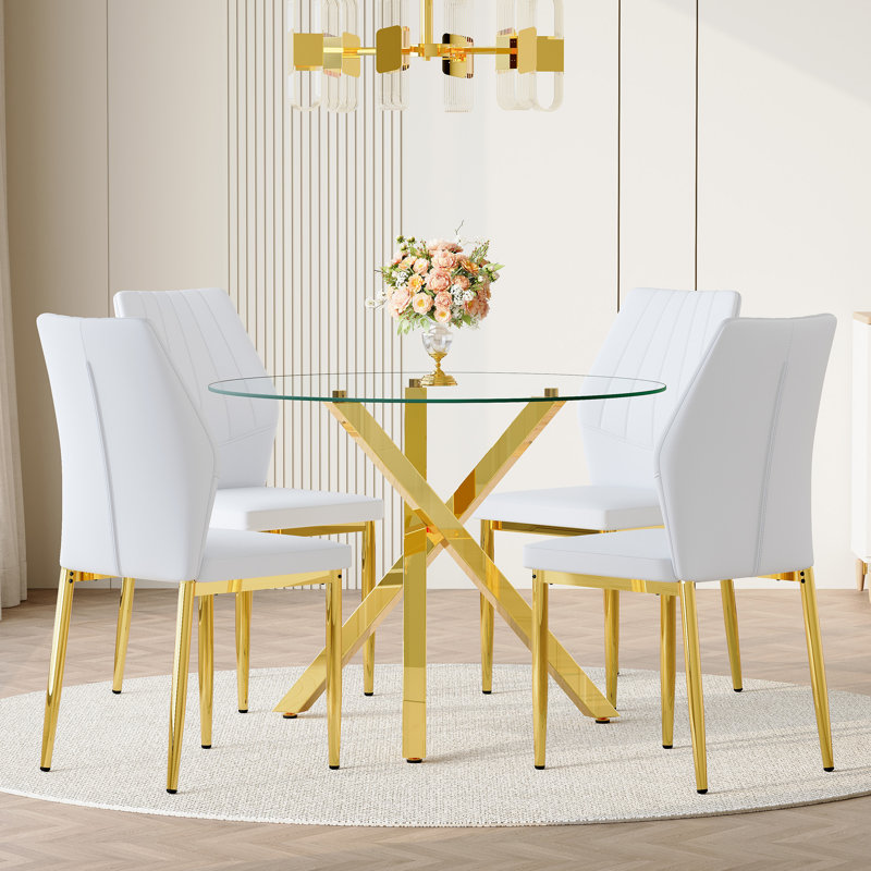 Ensemble de table et de chaises. Table ronde en verre moderne: 39 po de diamètre