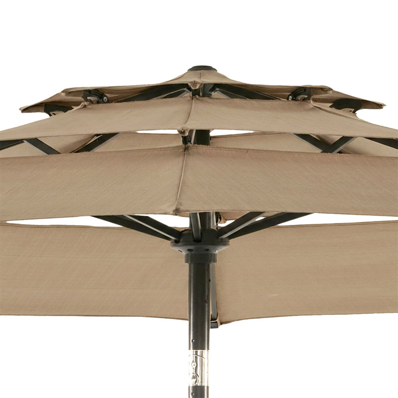 Parasol de marché à 3 niveaux avec bouton-poussoir inclinable et manivelle, Tanné, H 100 po x l 108 po x P 108 po