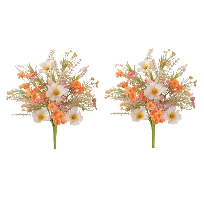 Ensemble de 2 fleurs de jardin mixtes, Pêche, crème, mauve
