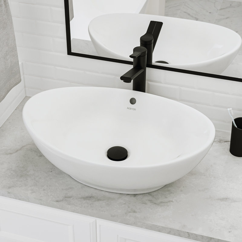 Karran Valera 23 In. Vitreous China Oval Vessel Bathroom Sink With Overflow Drain