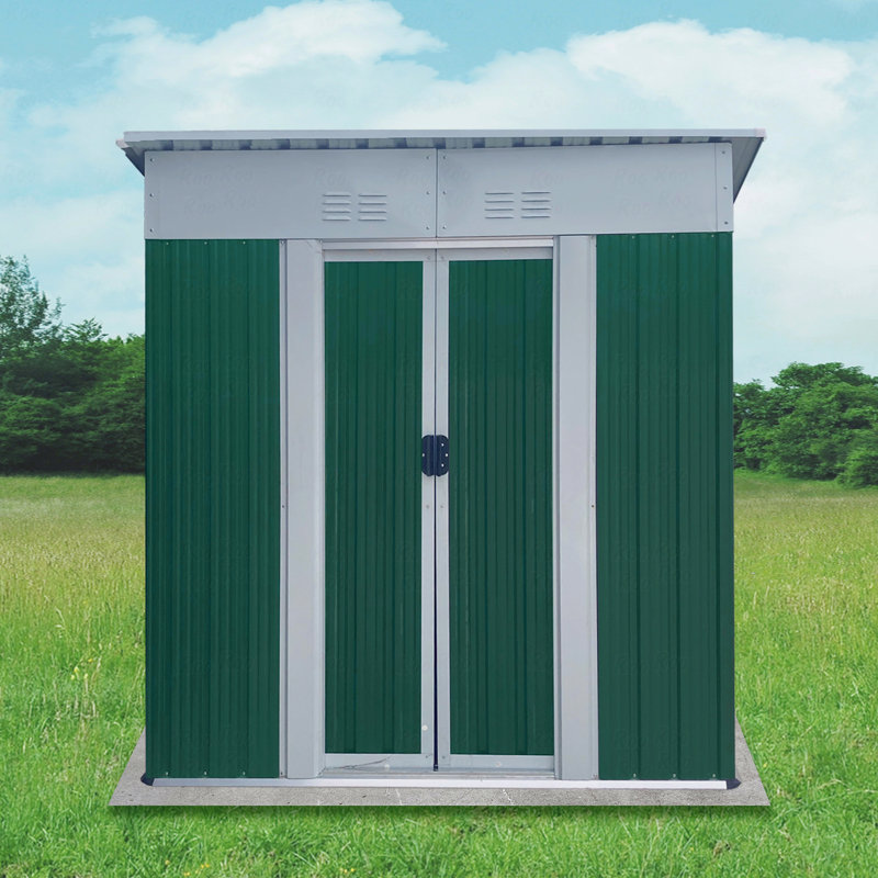 Mini remise extérieure 5 x 3 pieds avec toit en aluminium et porte coulissante, H 71,4 po x l 62,2 po x P 33,1 po, Vert