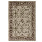 Hand Knotted Wool Oriental Area Rug in Ivory And Brown