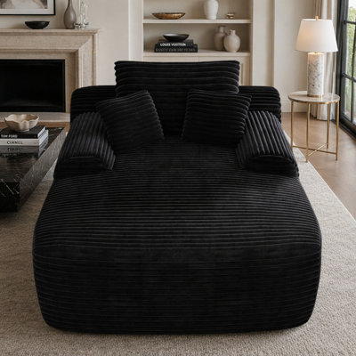 Convertible Chaise Lounge Chair Plush with Wide Armrest & Throw Pillows, Cozy Boneless Sleeper Sofa Bed Armchair, for Living Room, Bedroom, No Assembly Required,BALCK