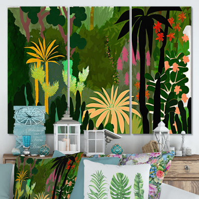 «Blossoming And Vibrant Jungle Flora V», ensemble d'art mural sur toile floral et botanique