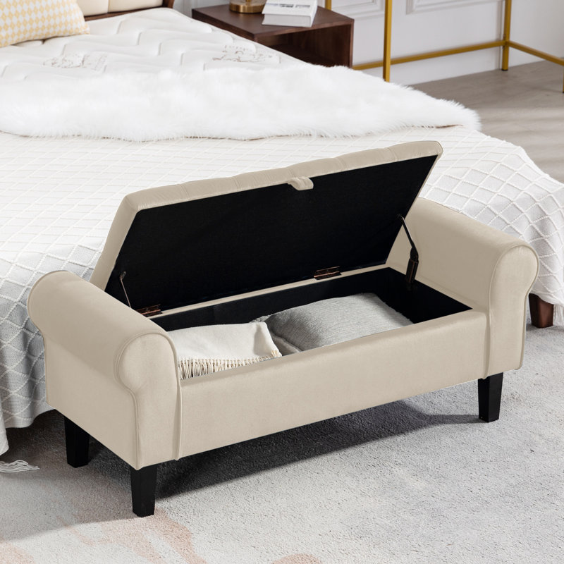 Jillia Velvet Upholstered Storage Bench, Beige