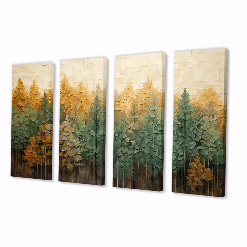 «Green Green Beige Wild Forest Essence II - Tachisme», ensemble de 4 pièces d'art mural, H 28 po x l 48 po