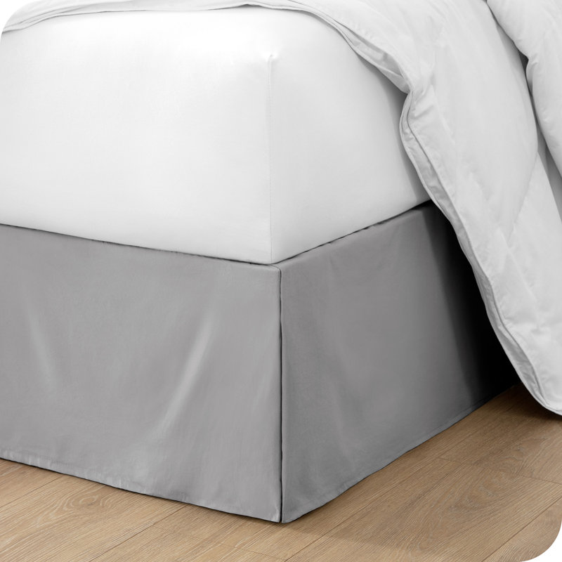 Light Gray Polyester King Bed Skirt with 15-Inch Drop