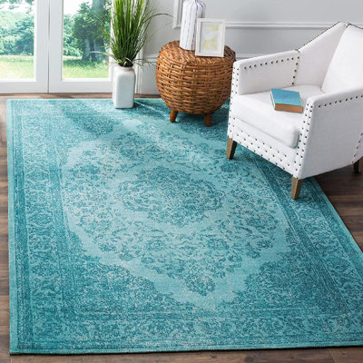 Speer Oriental Cotton Aqua Area Rug