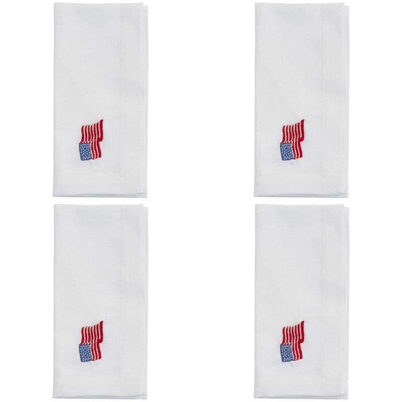 Ensemble de 4 serviettes de table en tissu brodé blanc patriotique drapeau américain l 20 po x L 20 po