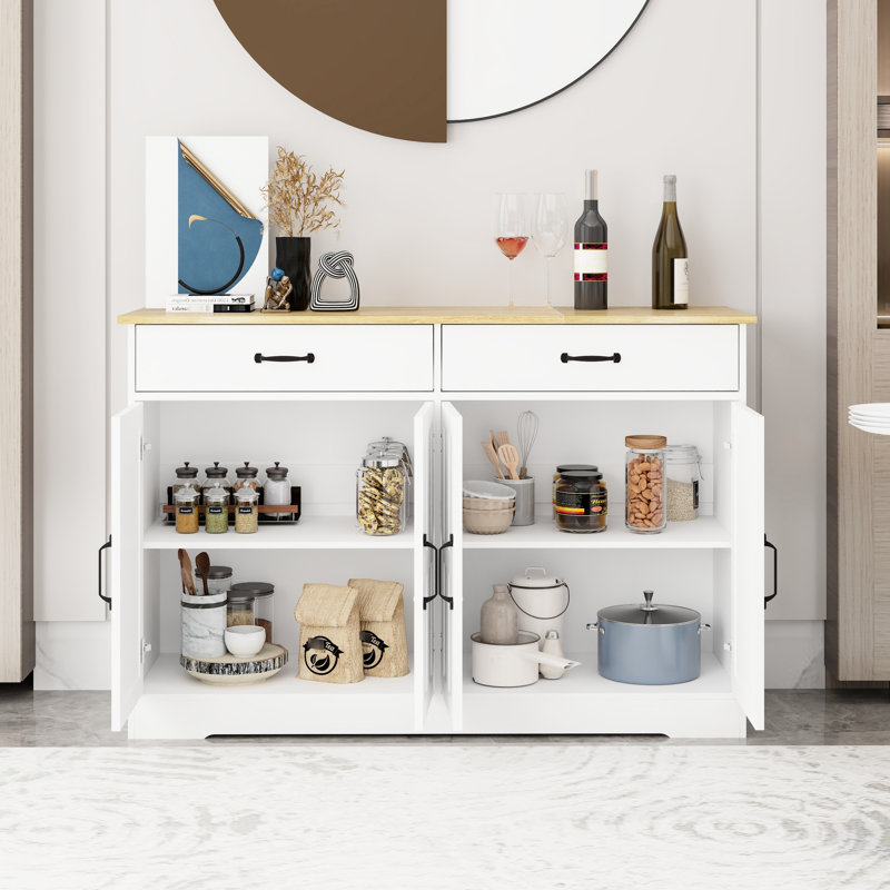 Armoire 46,97 po - Blanc. 2 tiroirs, 4 portes. Pour la salle à manger, le salon. Buffet blanc 46,97 po. Magnifique surface en grain de bois et sécuritaire