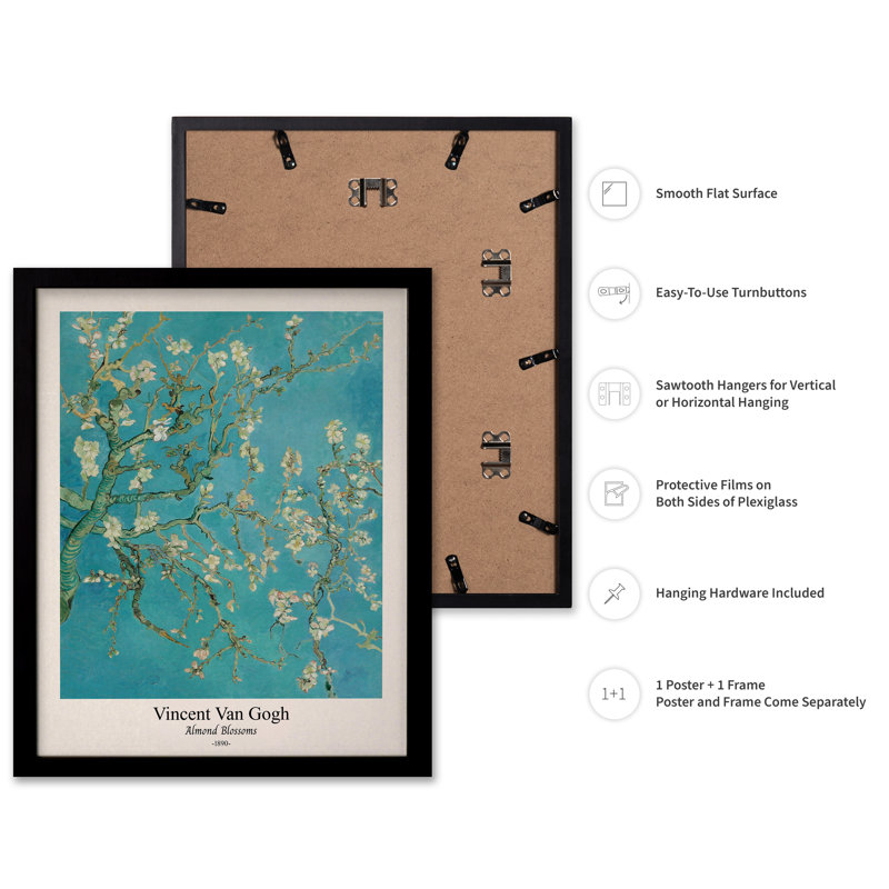Van Gogh - Fleurs d'amandier, Black Framed, Poster, 16"H x 20"W