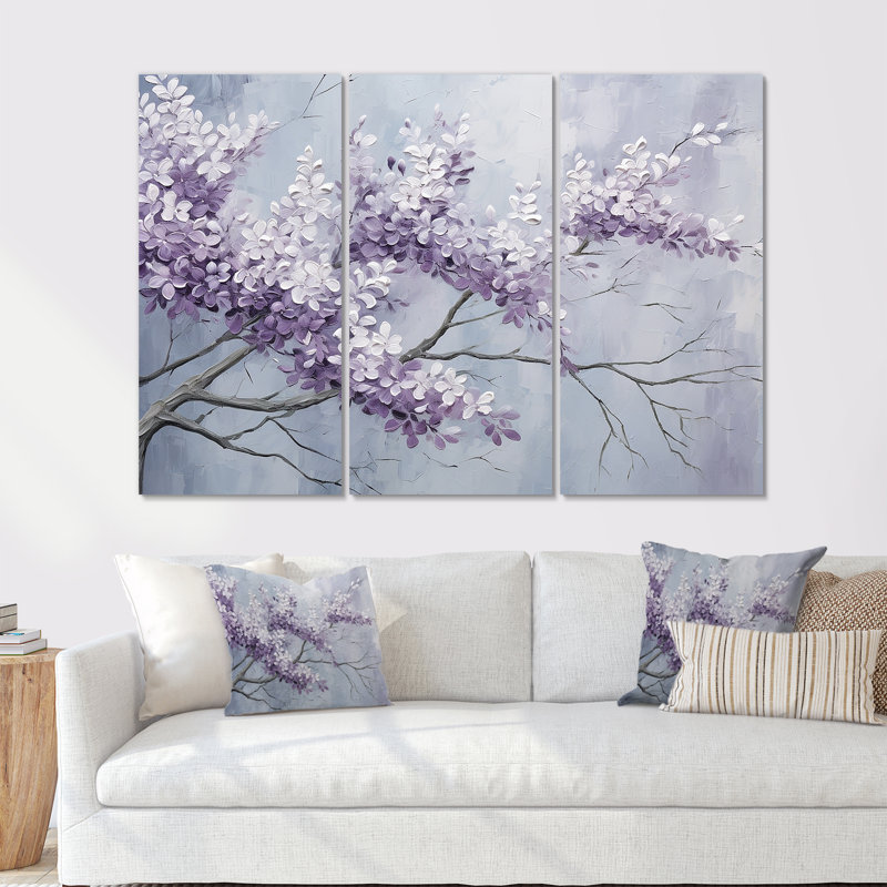 Ensemble d'art mural Maumelle - Lilas, Toile tendue, H 40 po x l 60 po x P 1 po