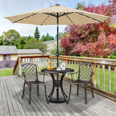 7.5/9Ft LED Lighted Patio Umbrella, Solar Market Umbrella with Tilt Push Button