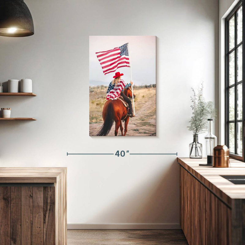 Mehar, patriotique, cow-boy à cheval, H 36 po x l 24 po