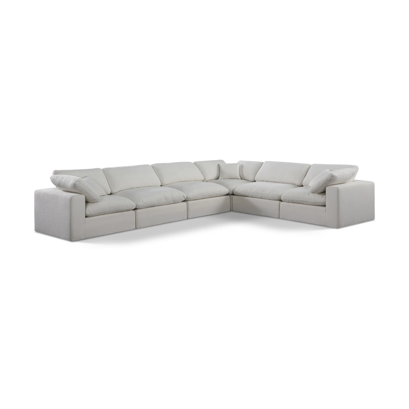 Huggett Upholstered L-Shaped Sectional Reversible, Cream Linen Textured Fabric