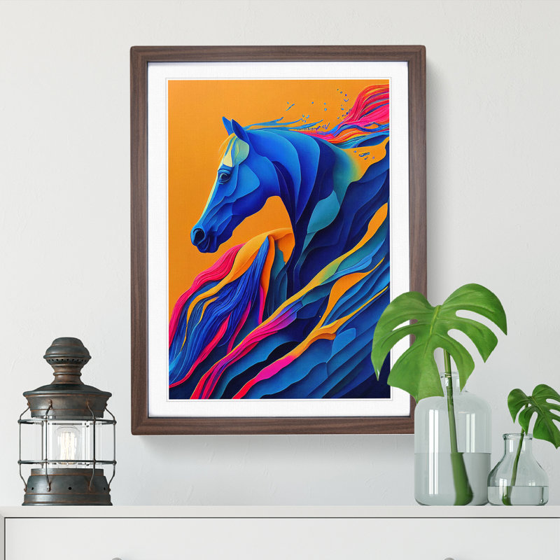 Vibrant Horse Abstract No.2 - Single Picture Frame Print, 34cm H x 25cm W x 2cm D, Walnut