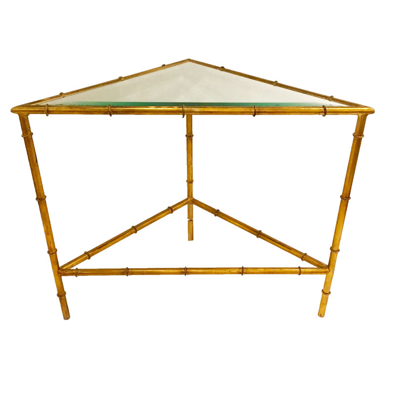 Mirrored Glass Top End Table, Antique Gold