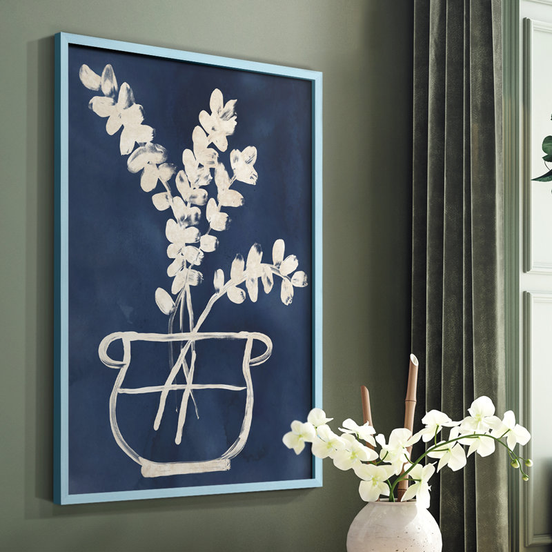 Reproduction encadrée de vaisseau sur indigo II - bois massif, Bleu, H 10 po x l 8 po