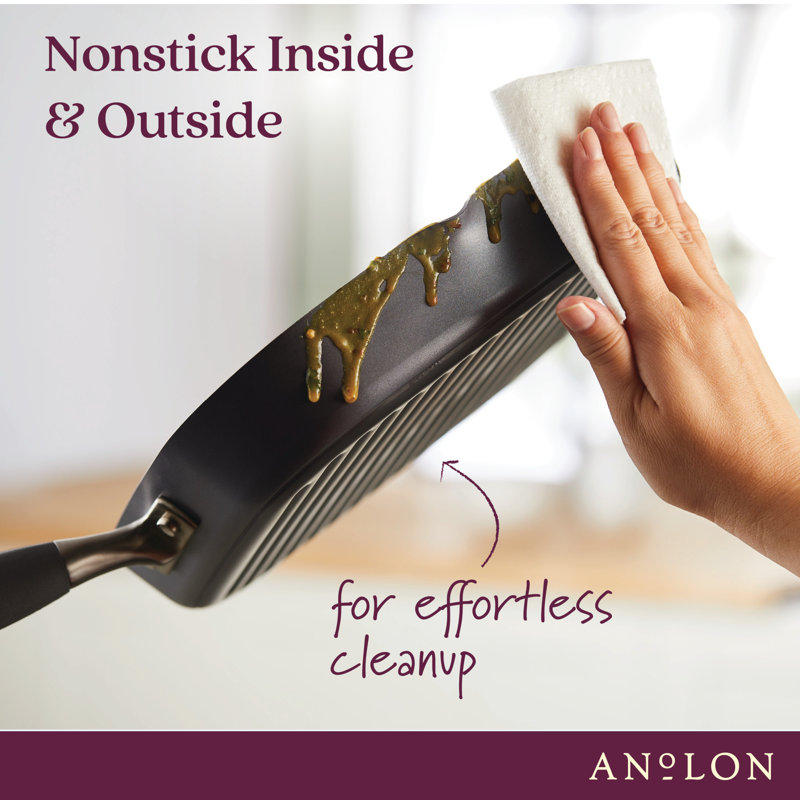 Anolon Advanced Home Hard Anodized Nonstick Deep Square Grill / Griddle Pan With Pour Spouts,11 Inch, Gray