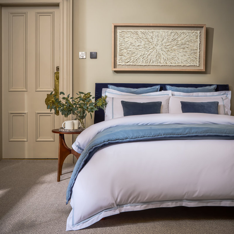 Beaumont Duvet Cover Set, King Duvet Cover + 2 Standard Pillowcases, White/Pale Blue