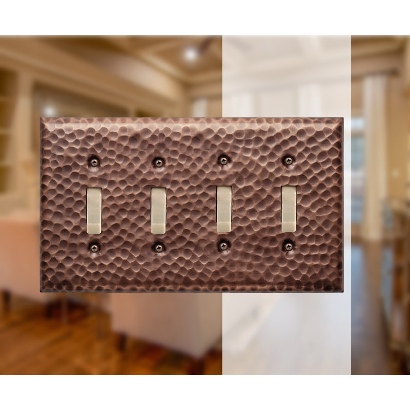 Hand Hammered 4-Gang Toggle Light Switch Wall Plate, Antique Copper
