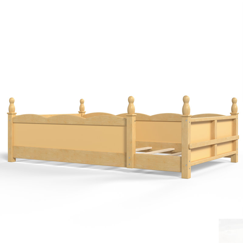 Lit sur pied avec garde-corps pleine longueur, conception Montessori, bibliothèque à côté, esthétique enfantine, Lit simple
