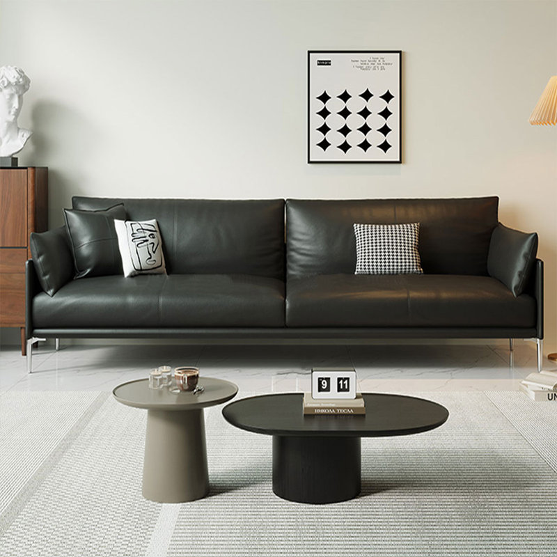 Causeuse-coussin standard en cuir véritable noir, H 33,07 po x l 74,8 po x P 35,43 po