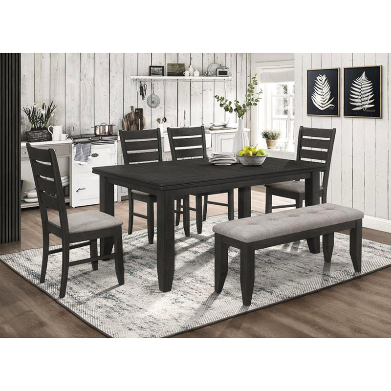 Banc en tissu d'hévéa massif gris foncé pour salle à manger, siège rembourré, largeur de 14,56 po, bois d'hévéa décontracté, gris, utilisation quotidienne à la maison