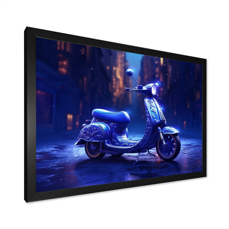 Scooter City Rides I - Transport, impressions sur toile, H 16 po x l 32 po x P 1 po, Cadre simple noir