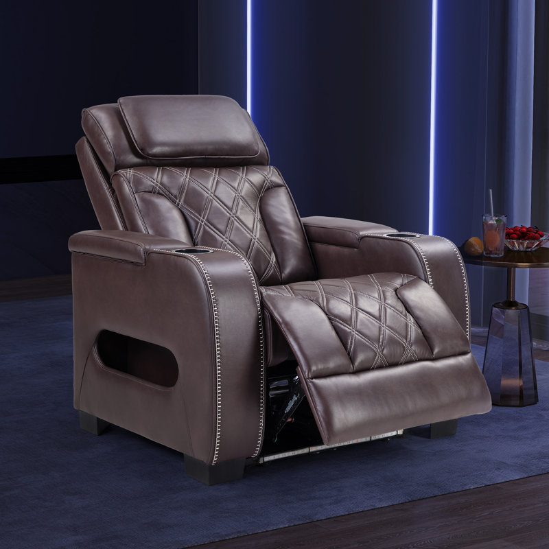 37.4" Wide Modern Dual Motor Power Recliner Home Theater Seating, Dark Brown