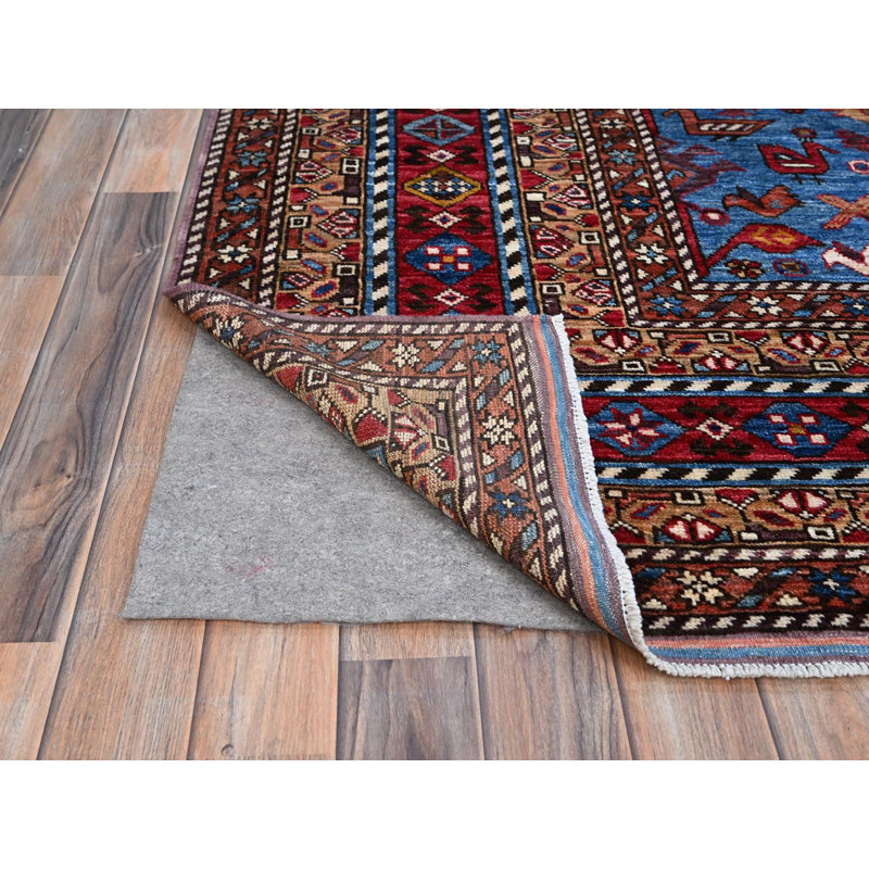 Tapis oriental bleu en laine noué à la main 8 pi 9 po x 10 pi 5 po - MOA10286977