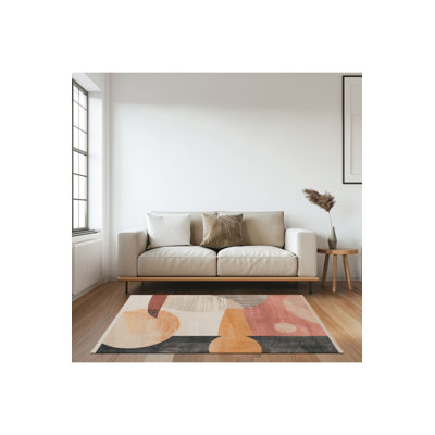 Modern Themed Patterned Woven Base Washable Rug