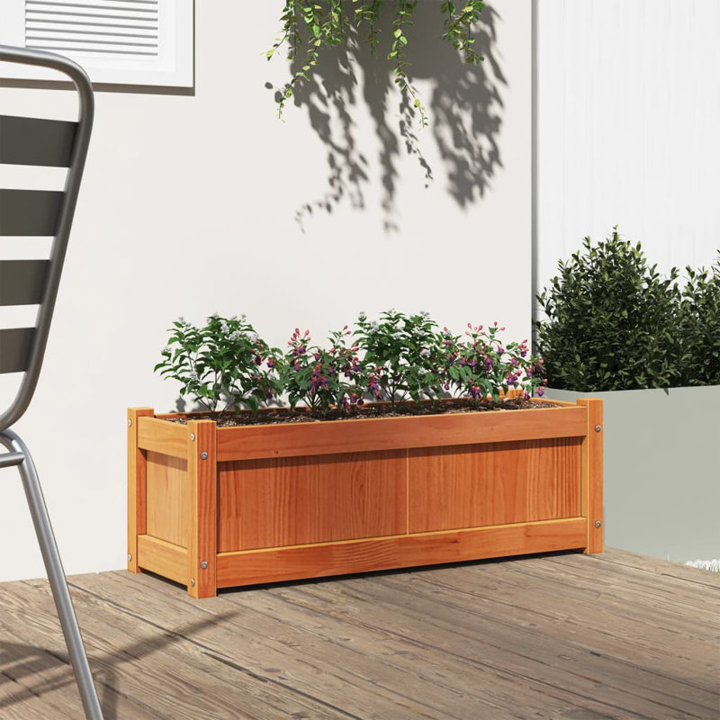 Wooden Kogut Flower Box, 12.20" H x 35.43" W x 12.20" D, 1, Natural Orange