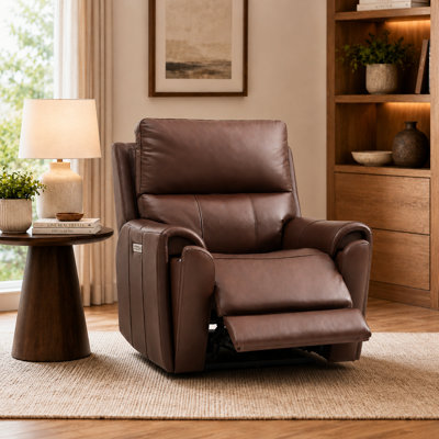 Genuine Leather Power Recliner with Zero Gravity and Pop-Out Cup Holders