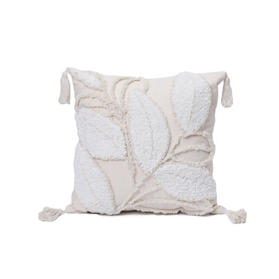 Beige Boho Tufted Leaf Decorative Throw Pillow FULL set with inserts size 18"x18"